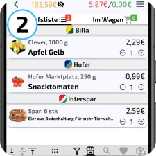 2. Einkaufsliste mit Preisvorschau